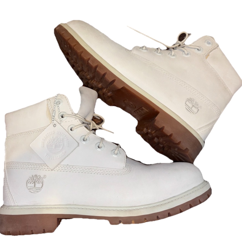 Timberland White and Brown Leather 6 Inch Boots